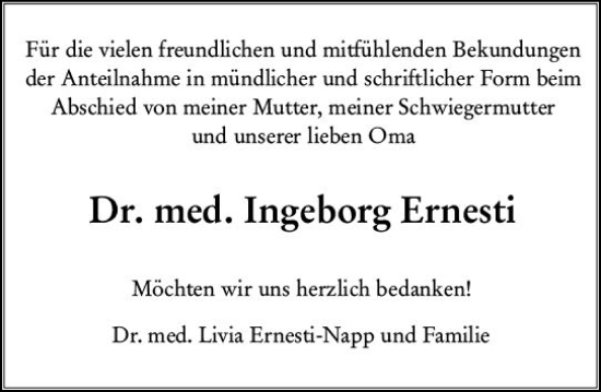 Traueranzeige von Ingeborg Ernesti von vrm-trauer Allg. Zeitung Bad Kreuznach