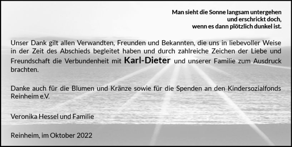  Traueranzeige für Karl-Dieter  vom 08.10.2022 aus vrm-trauer Darmstädter Echo