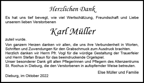 Traueranzeige von Karl Müller von vrm-trauer DieburgerAnzeiger/Groß-Zimmerner Lokala