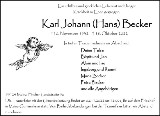 Traueranzeige von Karl Johann Becker von vrm-trauer AZ Mainz