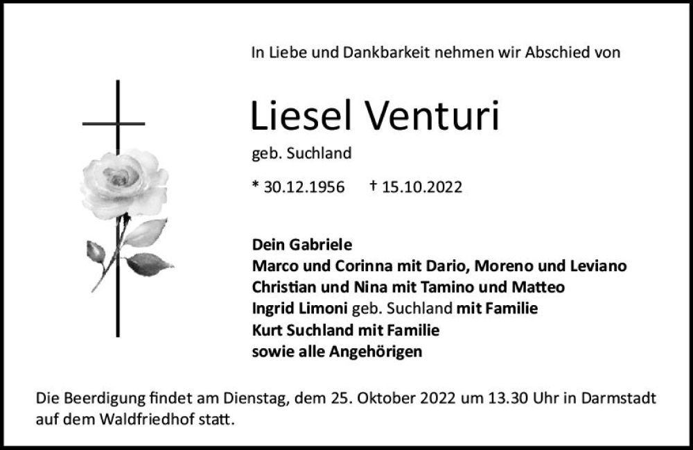  Traueranzeige für Liesel Venturi vom 22.10.2022 aus vrm-trauer Darmstädter Echo