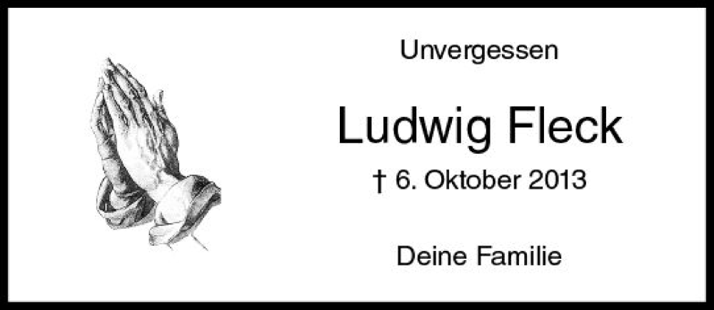  Traueranzeige für Ludwig Fleck vom 06.10.2022 aus vrm-trauer Allgemeine  Zeitung Ingelheim-Bingen
