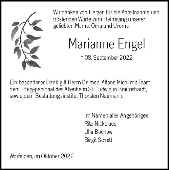 Traueranzeige von Marianne Engel von vrm-trauer Groß-Gerauer Echo