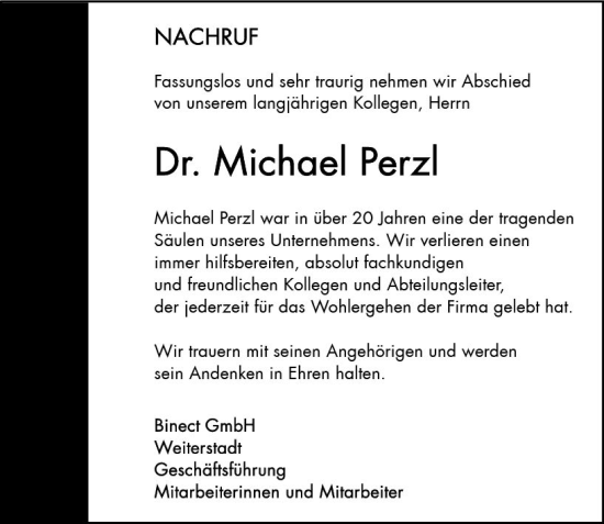 Traueranzeige von Michael Perzl von vrm-trauer Darmstädter Echo
