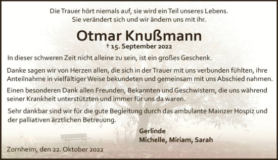 Traueranzeige von Otmar Knußmann von vrm-trauer AZ Mainz