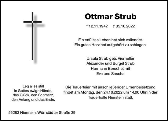 Traueranzeige von Ottmar Strub von vrm-trauer AZ Mainz