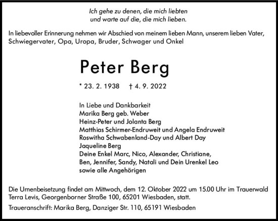 Traueranzeige von Peter Berg von vrm-trauer Allgemeine  Zeitung Ingelheim-Bingen