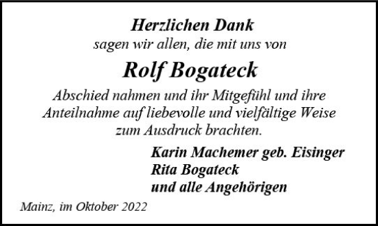 Traueranzeige von Rolf Bogateck von vrm-trauer AZ Mainz