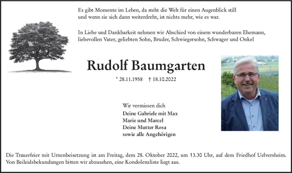 Traueranzeige für Rudolf Baumgarten vom 26.10.2022 aus vrm-trauer AZ Mainz