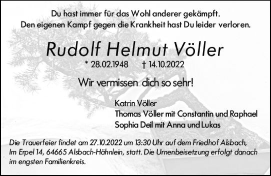 Traueranzeige von Rudolf Helmut Völler von vrm-trauer Bergsträßer Anzeiger