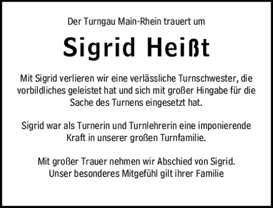 Traueranzeige von Sigrid Heißt von vrm-trauer Rüsselsheimer Echo / MainSpitze