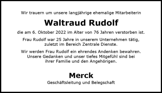 Traueranzeige von Waltraud Rudolf von vrm-trauer Darmstädter Echo