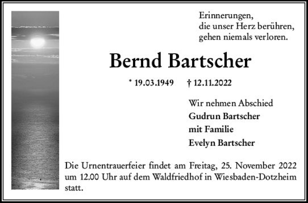  Traueranzeige für Bernd Bartscher vom 19.11.2022 aus vrm-trauer Wiesbadener Kurier