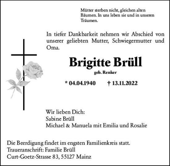 Traueranzeige von Brigitte Brüll von vrm-trauer Rüsselsheimer Echo / MainSpitze