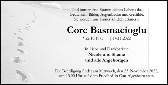 Traueranzeige von Corc Basmacioglu von vrm-trauer Allgemeine  Zeitung Ingelheim-Bingen