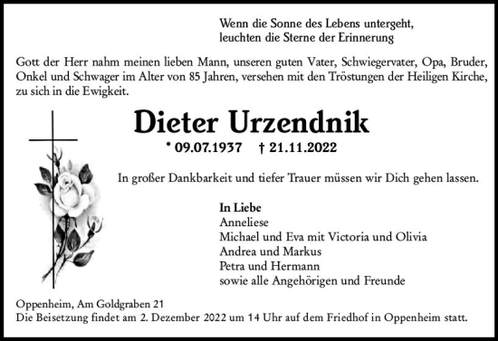 Traueranzeige von Dieter Urzendnik von vrm-trauer AZ Mainz