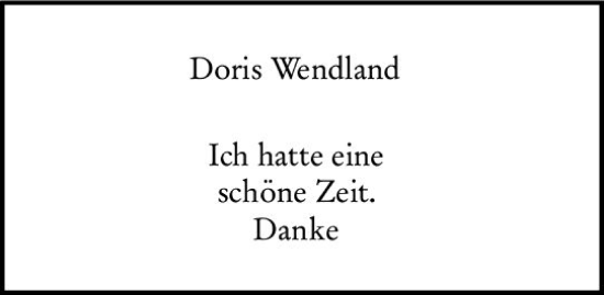 Traueranzeige von Doris Wendland von vrm-trauer Wiesbadener Kurier