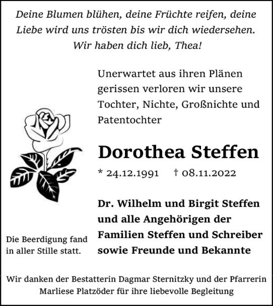  Traueranzeige für Dorothea Steffen vom 19.11.2022 aus vrm-trauer Darmstädter Echo
