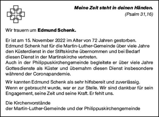 Traueranzeige von Edmund Schenk von vrm-trauer Darmstädter Echo