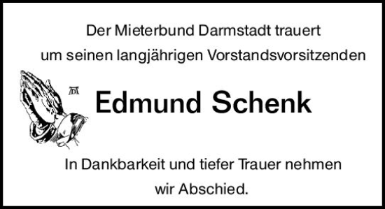Traueranzeige von Edmund Schenk von vrm-trauer Darmstädter Echo