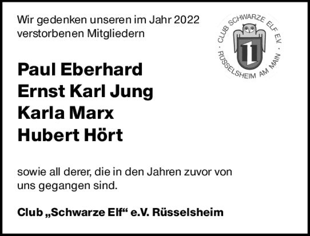  Traueranzeige für Ernst Karl Jung vom 19.11.2022 aus vrm-trauer Rüsselsheimer Echo / MainSpitze