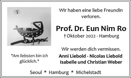 Traueranzeige von Eun Nim Ro von vrm-trauer Odenwälder Echo