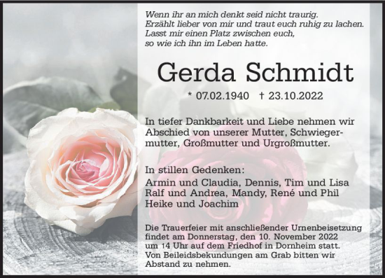 Traueranzeige von Gerda Schmidt von vrm-trauer Groß-Gerauer Echo