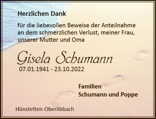 Traueranzeige von Gisela Schumann von vrm-trauer Idsteiner Zeitung