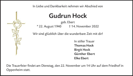 Traueranzeige von Gudrun Hock von vrm-trauer AZ Mainz