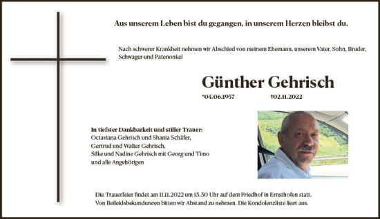 Traueranzeige von Günther Gehrisch von vrm-trauer Darmstädter Echo