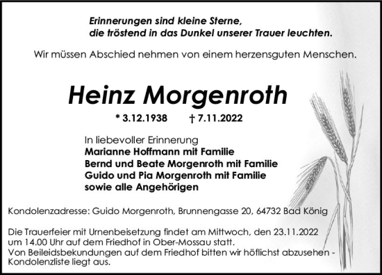 Traueranzeige von Heinz Morgenroth von vrm-trauer Odenwälder Echo