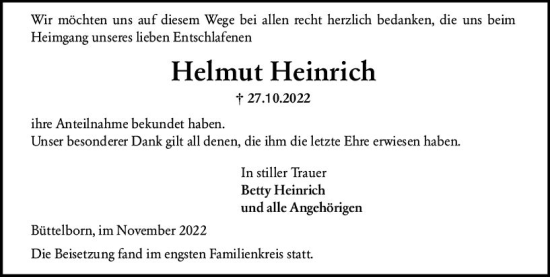 Traueranzeige von Helmut Heinrich von vrm-trauer Groß-Gerauer Echo