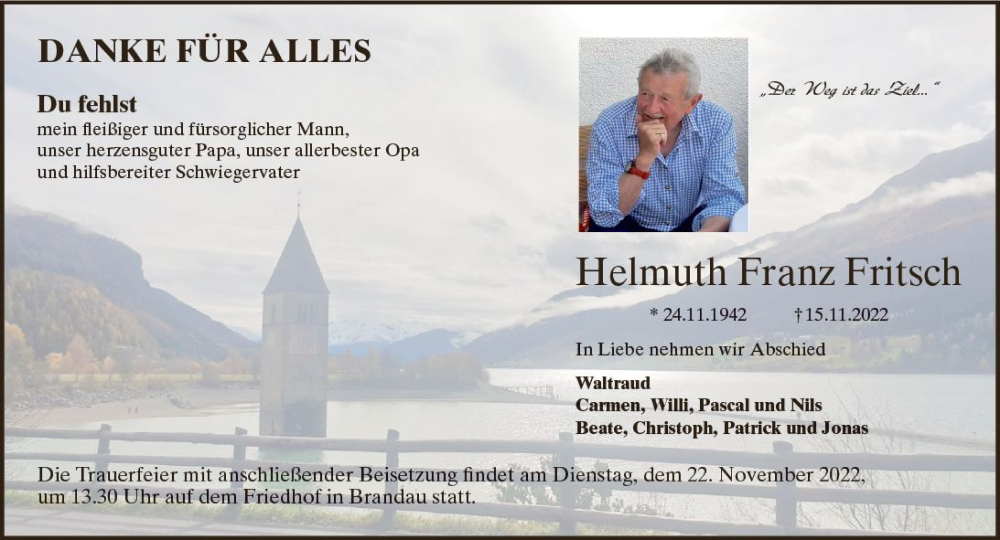  Traueranzeige für Helmuth Franz Fritsch vom 19.11.2022 aus vrm-trauer Darmstädter Echo