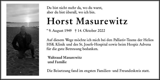 Traueranzeige von Horst Masurewitz von vrm-trauer Wiesbadener Kurier
