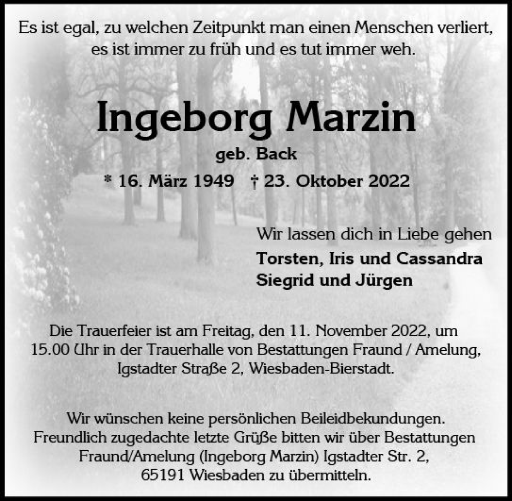  Traueranzeige für Ingeborg Marzin vom 05.11.2022 aus vrm-trauer Wiesbadener Kurier