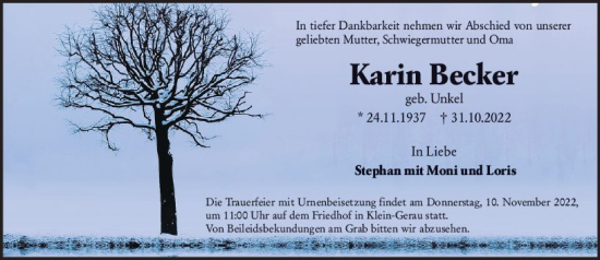 Traueranzeige von Karin Becker von vrm-trauer Groß-Gerauer Echo