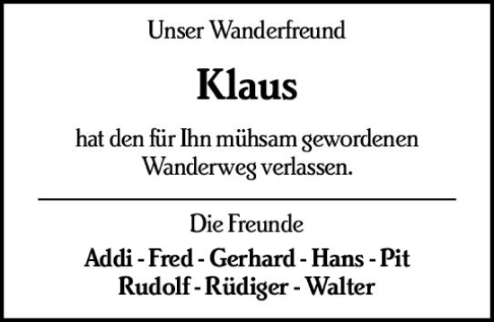 Traueranzeige von Klaus  von vrm-trauer Wiesbadener Kurier