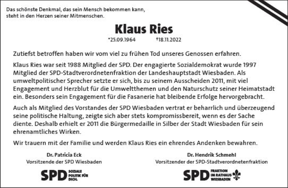 Traueranzeigen von Klaus Ries | www.vrm-trauer.de