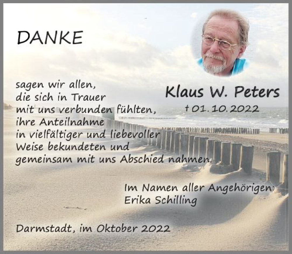  Traueranzeige für Klaus W. Peters vom 05.11.2022 aus vrm-trauer Darmstädter Echo