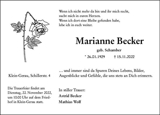 Traueranzeige von Marianne Becker von vrm-trauer Groß-Gerauer Echo