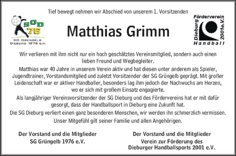  Traueranzeige für Matthias Grimm vom 05.11.2022 aus vrm-trauer DieburgerAnzeiger/Groß-Zimmerner Lokala
