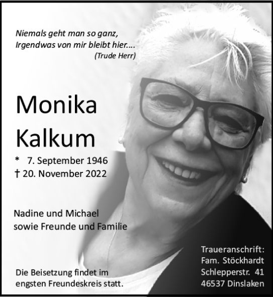 Traueranzeige von Monika Kalkum von vrm-trauer AZ Mainz