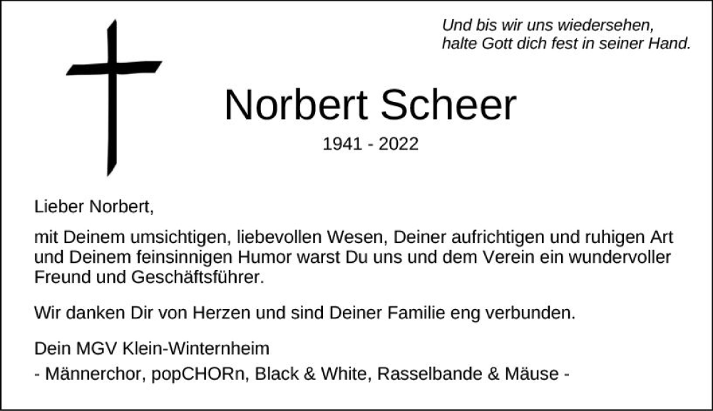  Traueranzeige für Norbert Scheer vom 12.11.2022 aus vrm-trauer AZ Mainz