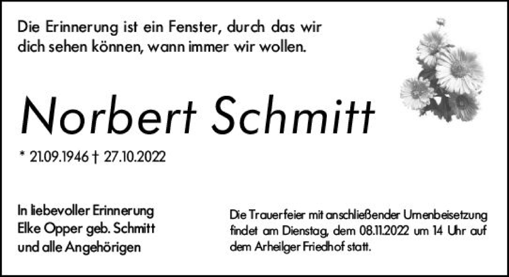  Traueranzeige für Norbert Schmitt vom 05.11.2022 aus vrm-trauer Darmstädter Echo