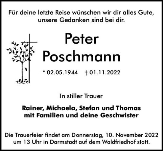 Traueranzeige von Peter Poschmann von vrm-trauer Darmstädter Echo