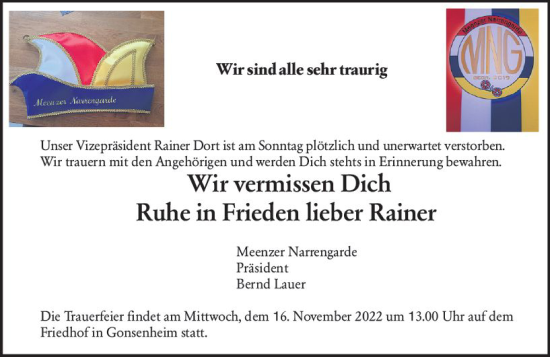 Traueranzeige von Rainer  von vrm-trauer AZ Mainz