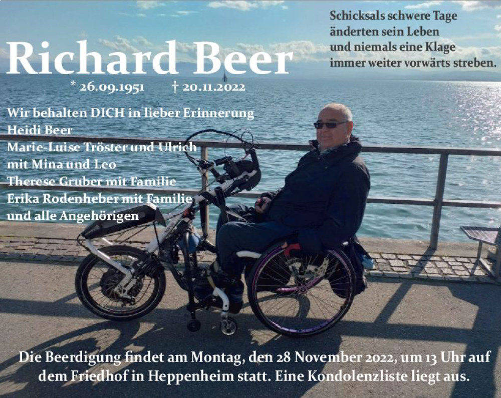  Traueranzeige für Richard Beer vom 26.11.2022 aus vrm-trauer Bürstädter/Lamperth. Ztg/Starkenburger