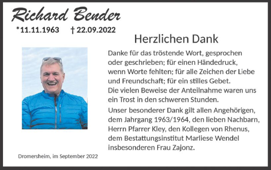 Traueranzeige von Richard Bender von vrm-trauer Allgemeine  Zeitung Ingelheim-Bingen