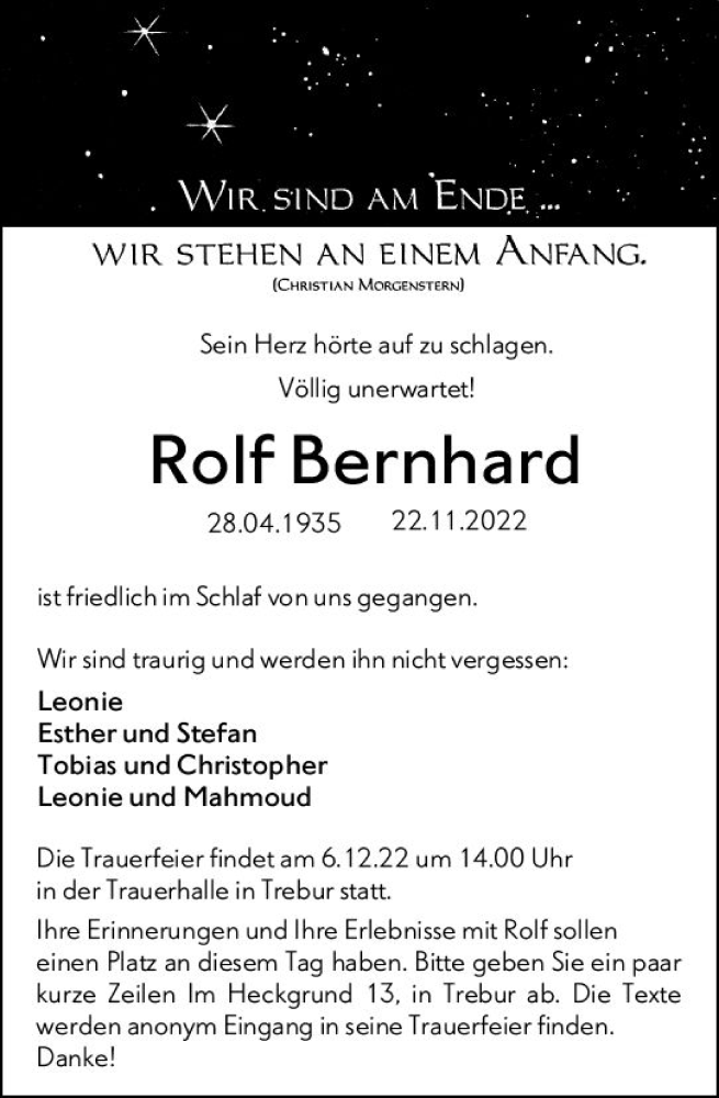  Traueranzeige für Rolf Bernhard vom 26.11.2022 aus vrm-trauer Groß-Gerauer Echo