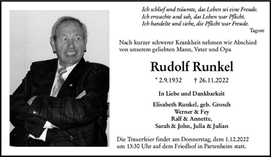 Traueranzeige von Rudolf Runkel von vrm-trauer AZ Mainz